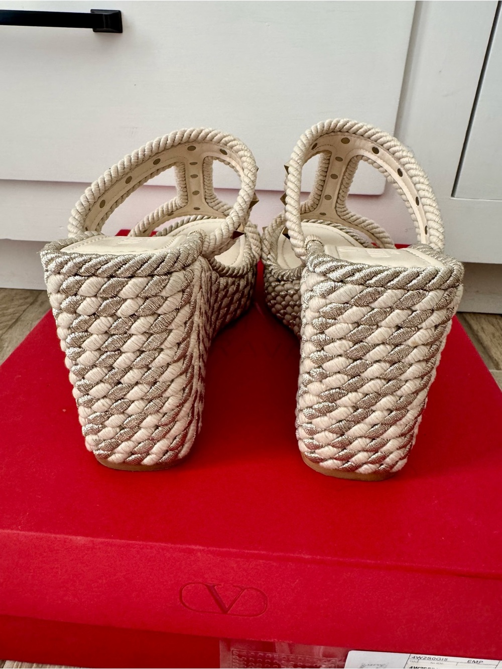 Valentino Garavani Ivory Rockstud Wedge Sandals - Picture 3 of 8